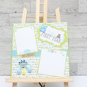 8x8 Premade Scrapbook Page Layout ~Newborn Scrapbook Pages ~ Baby Boy ~ It&#39;s A Boy ~ New Born Picture ~ Keepsake