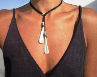 Boho Y Lariat Necklace • Silver Plated Leather Choker