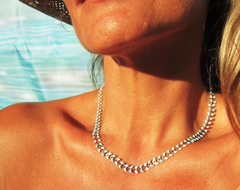 Türkis schlichte Goldkette, zierliche Choker, minimalistische Kette Boho Schmuck