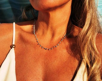Türkis schlichte Goldkette, zierliche Choker, minimalistische Kette Boho Schmuck