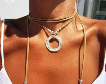 Beaded Ring Necklace Silver Charm • Bohemian Handmade Personalized Jewelry