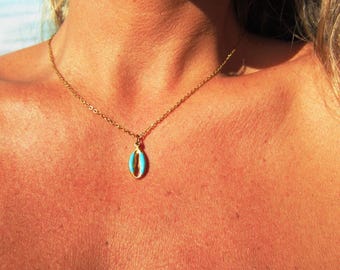 Türkis Kauri Muschel Zierliche Goldkette mit minimalistischem Charme