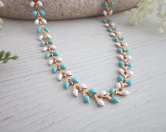 Türkis schlichte Goldkette, zierliche Choker, minimalistische Kette Boho Schmuck