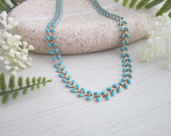 Türkis schlichte Goldkette, zierliche Choker, minimalistische Kette Boho Schmuck