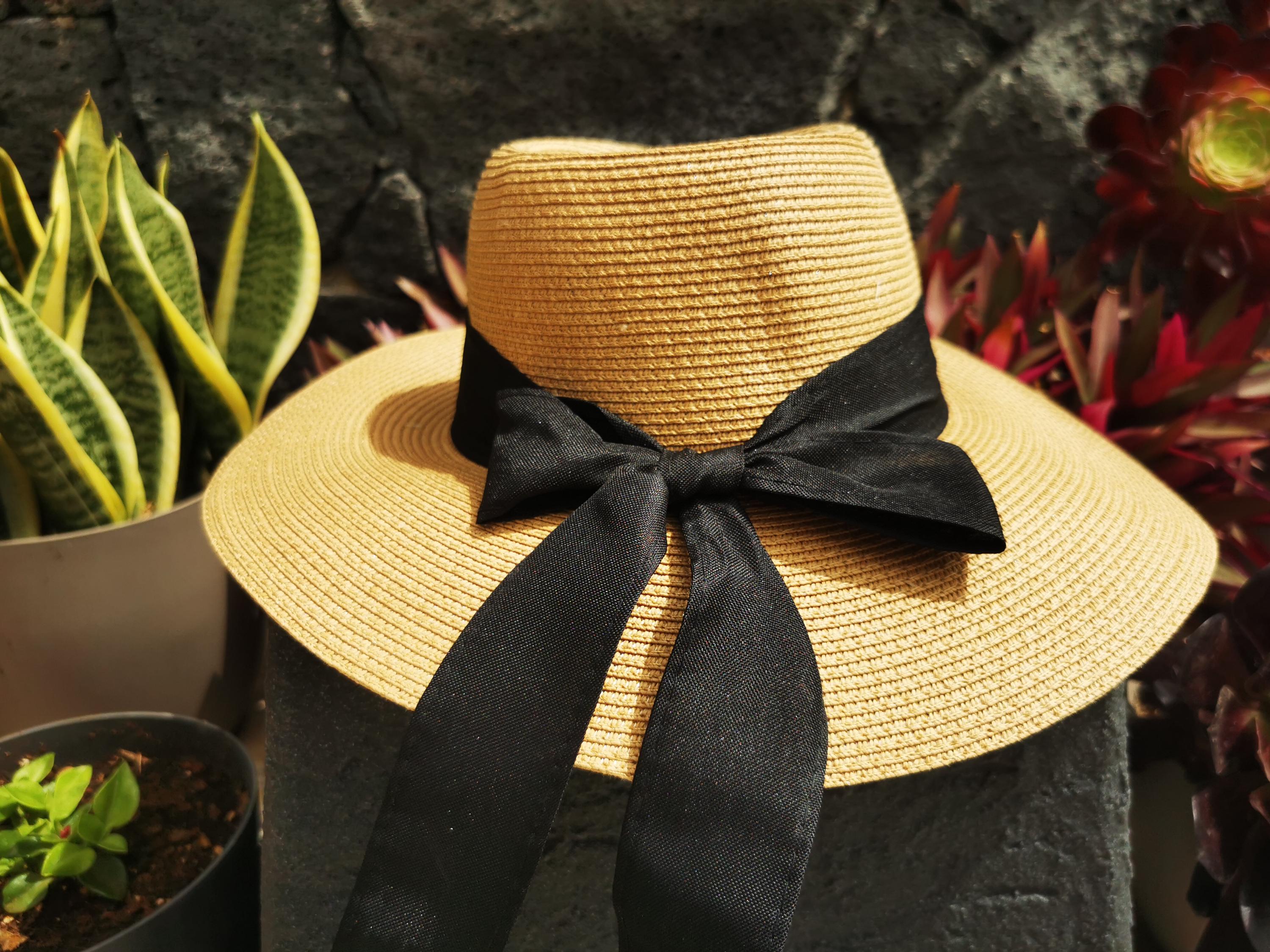 Boho Straw panama hat lightweight black Panama Black/Natural Straw Hat – Sercy+Co main image 2