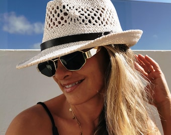 custom fedora straw crochet hat, coastal style festival outfit for summer