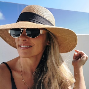 Handgjord Boho stråhatt, brett brätte Pamela solhatt för kvinnor, sommarstrand