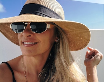 Handmade Boho Straw Sun Hat, wide brim Pamela sunhat for Women, summer beach