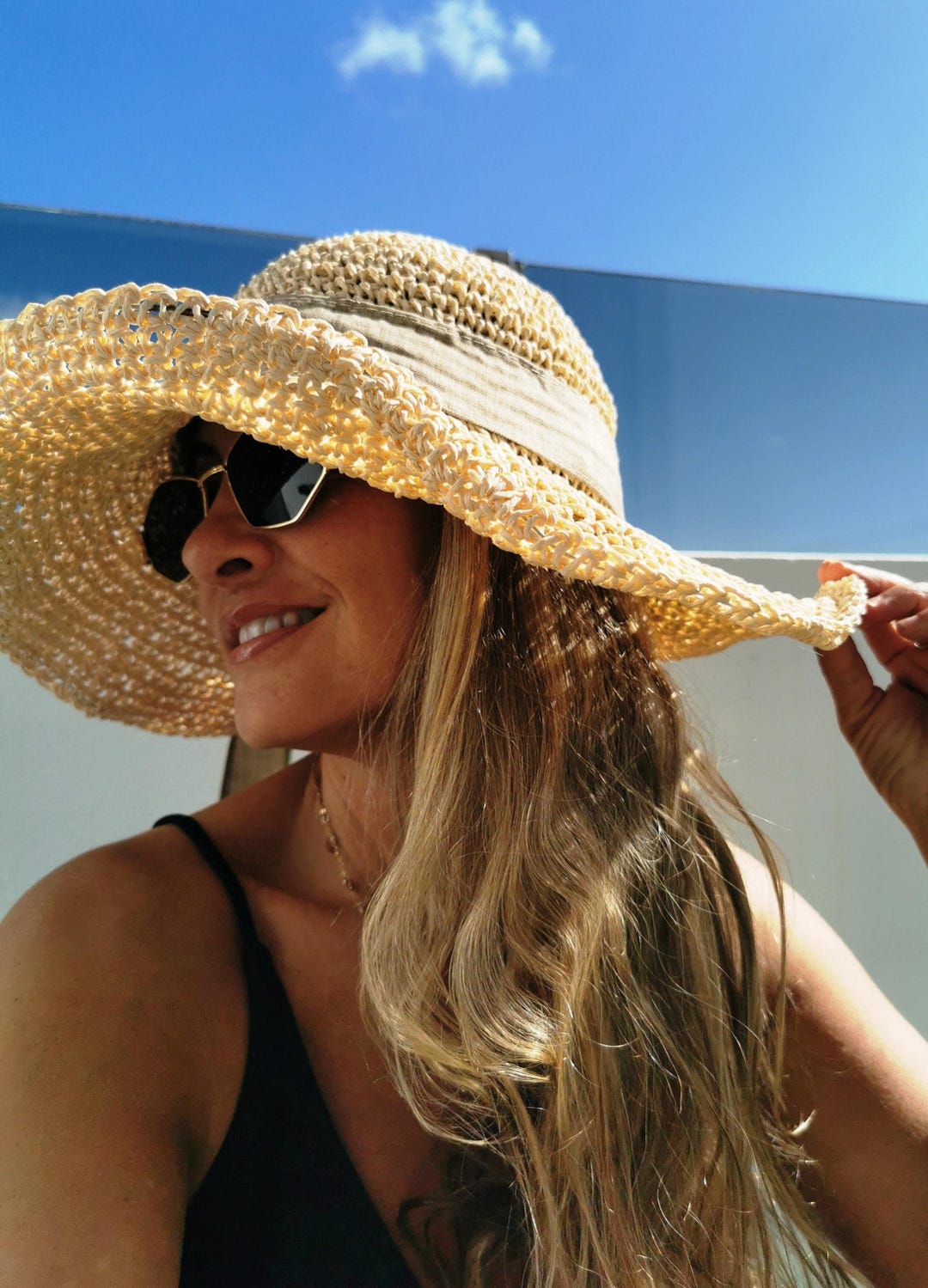 Cowgirl Hat Straw Wide Brim Sun Hat for Women Beach Outdoor Ear Protection EOZY Western Cowboy Hat with String for Women Men Foldable  main image 3