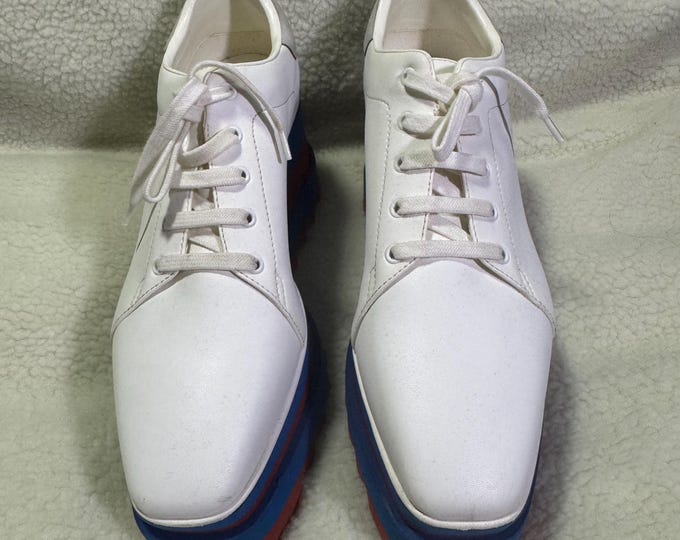 Stella McCartney Elyse Platforms in White with Red/Blue Sole