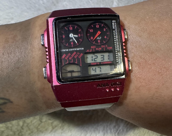 RARE Citizen Ana-Digi Temp 8989-S010764 Trans Continents Red