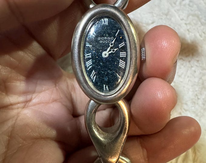 RARE Vintage Giorgio Gucci Mechanical Continental Silver 800 Watch Bracelet, Marked 840 Collector’s Item