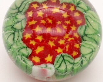 Paperweight, Millefiori Paperweight, Red Millefiori, Flower Paperweight