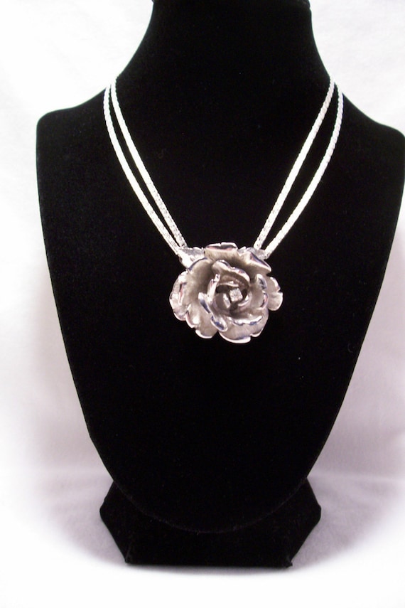 Necklace, Stainless Steel, Vintage Necklace, Rose 