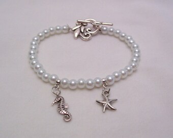 Bracelet, Pearl Bracelet, Seahorse Bracelet, Starfish Bracelet