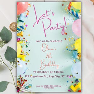 Editable Birthday Invitation Template, Printable Birthday Party Invitations, Digital Kids Party Invite Boys & Girls Birthday Card Evite