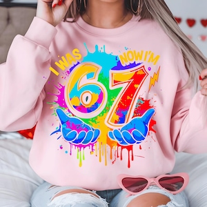I Was 6 Now I Am 7 PNG Kids | Funny 7th Birthday Meme Design | Six Seven Meme Colorful Paint image 5