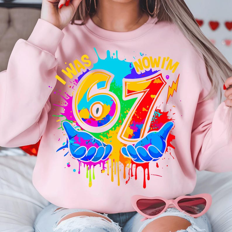 I Was 6 Now I Am 7 PNG Kids | Funny 7th Birthday Meme Design | Six Seven Meme Colorful Paint image 5