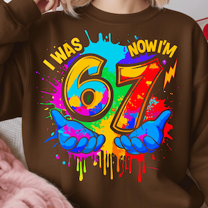 I Was 6 Now I Am 7 PNG Kids | Funny 7th Birthday Meme Design | Six Seven Meme Colorful Paint image 3