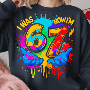 I Was 6 Now I Am 7 PNG Kids | Funny 7th Birthday Meme Design | Six Seven Meme Colorful Paint image 4