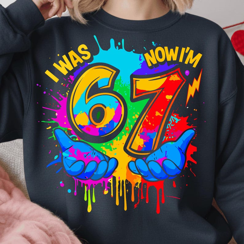I Was 6 Now I Am 7 PNG Kids | Funny 7th Birthday Meme Design | Six Seven Meme Colorful Paint image 4