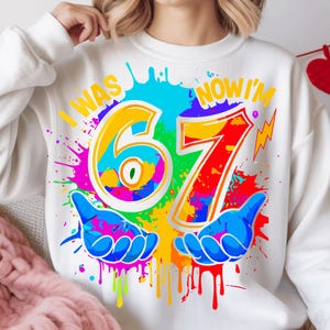 I Was 6 Now I Am 7 PNG Kids | Funny 7th Birthday Meme Design | Six Seven Meme Colorful Paint image 6