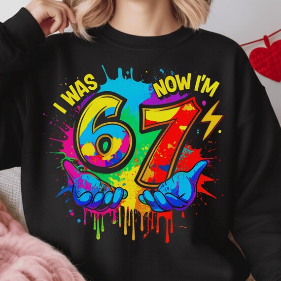 I Was 6 Now I Am 7 PNG Kids | Funny 7th Birthday Meme Design | Six Seven Meme Colorful Paint