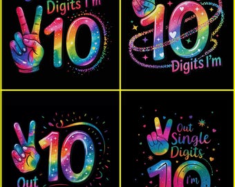 Peace Out Tie Dye PNG | 10th Birthday Single Digit Design | 10 Year Old Girl Birthday Art | Colorful Kids Birthday Graphic | Printable PNG