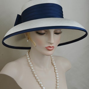 Ladies Elegant Navy Blue Silk Satin Straw Hat, Couture Hat, Designer Hat image 5