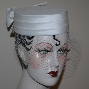 Ivory Bridal Wedding Pillbox Hat with Veil