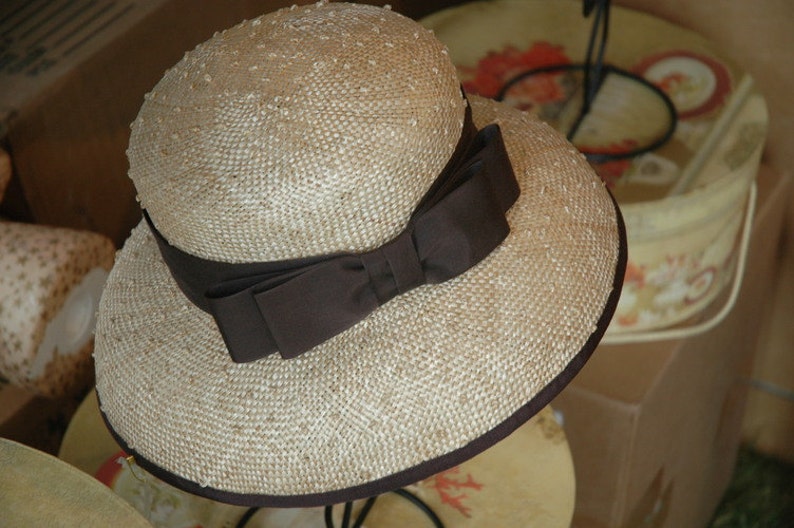 Ladies Straw Hat, Mushroom Brim, Double Bow image 3