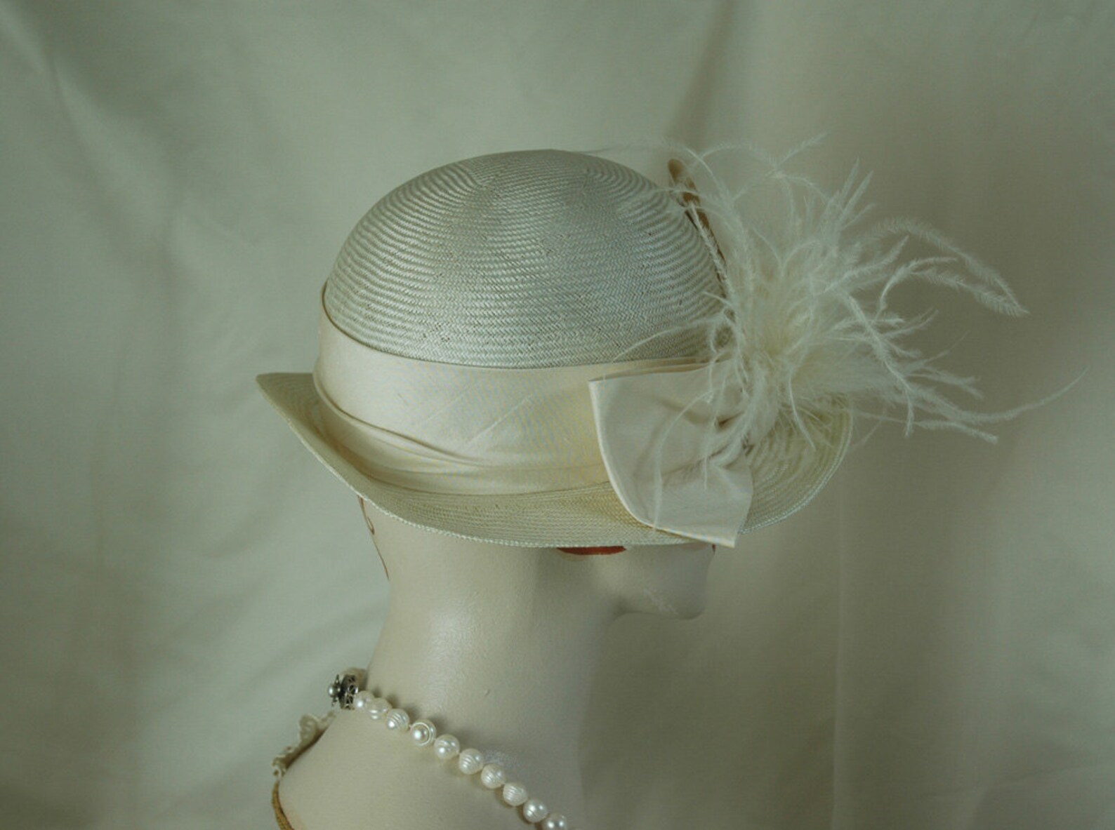 Ivory Straw Hat, Great Gatsby Hat, 1920s Hat, Bridal Hat, Wedding Hat