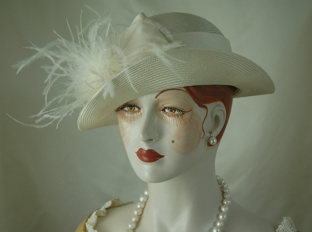 Ivory Straw Hat, Great Gatsby Hat, 1920s Hat, Bridal Hat, Wedding Hat Etsy