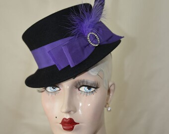 Black Mini Top Hat, Black Cocktail Hat, Ladies Victorian Hat