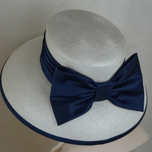 Ladies Elegant Navy Blue Silk Satin Straw Hat, Couture Hat, Designer Hat image 4