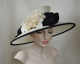 Kentucky Derby Hat, Ladies Straw Hat, Wide Brim Hat, Couture Hat, Formal Hat