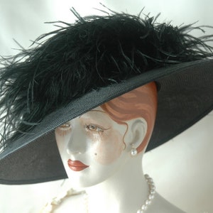 Ladies Edwardian Straw Hat, Downton Abbey, Elegant Black Kentucky Derby Hat