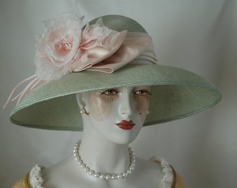 Kentucky Derby Hat, Green Straw Hat, Couture Hat