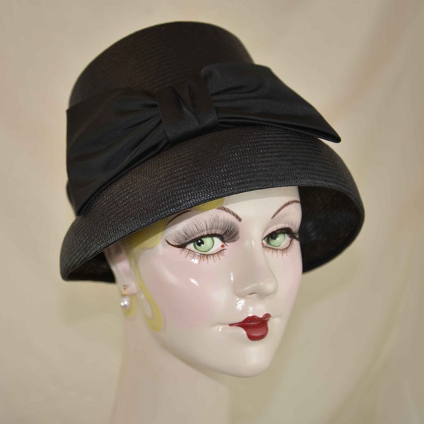 Elegant Ladies Black Tea Party Hat, Vintage Hat