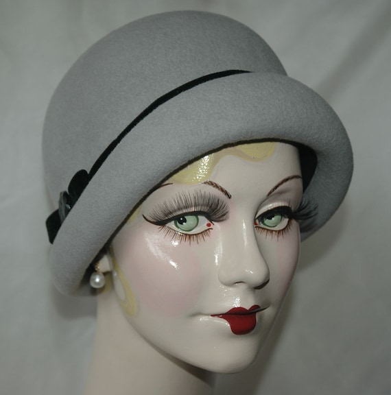 Classic Cloche Rabbit Hat with Velvet Band - Gray Womens Cloche Hat, Grey Velvet Hat - Etsy main image 3