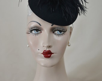 Black Cocktail Hat, Black Mini Beret, Fascinator