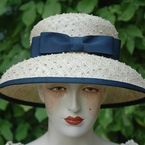Ladies Straw Hat, Mushroom Brim, Double Bow image 1
