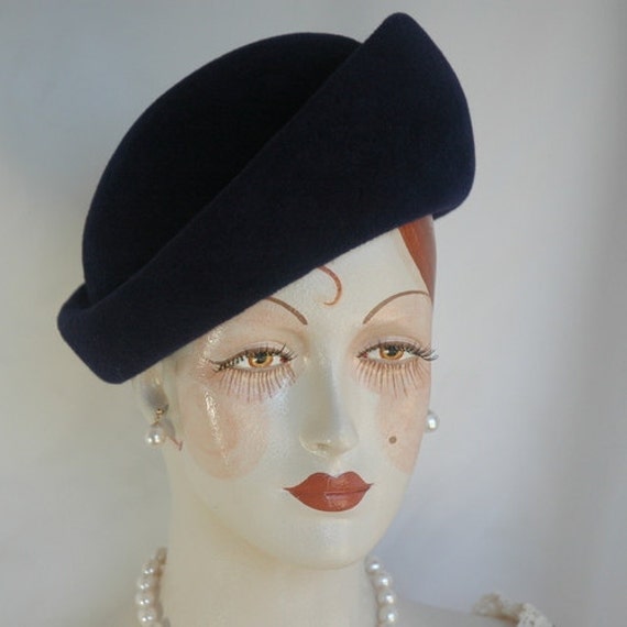 Navy Blue Rabbit Fur Felt Hat, Handmade Ladies Toque - Etsy display picture 1