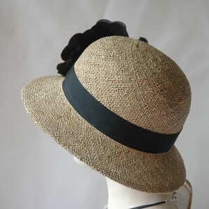 Ladies Straw Hat, Black Silk Rose image 5