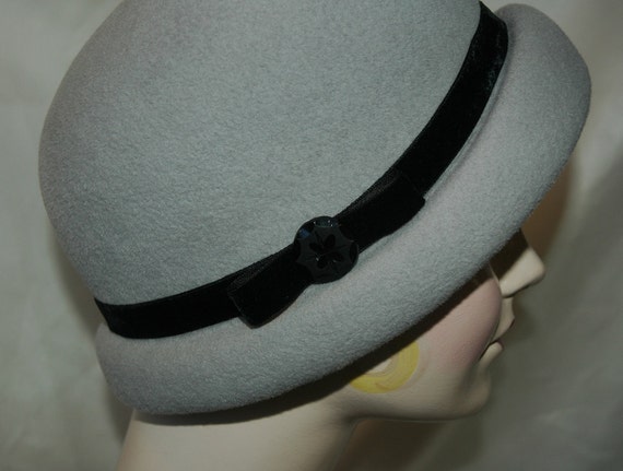 Classic Cloche Rabbit Hat with Velvet Band - Gray Womens Cloche Hat, Grey Velvet Hat - Etsy main image 4