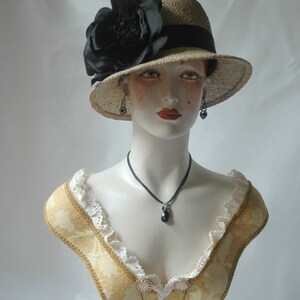 Ladies Straw Hat, Black Silk Rose image 2