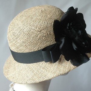 Ladies Straw Hat, Black Silk Rose image 4