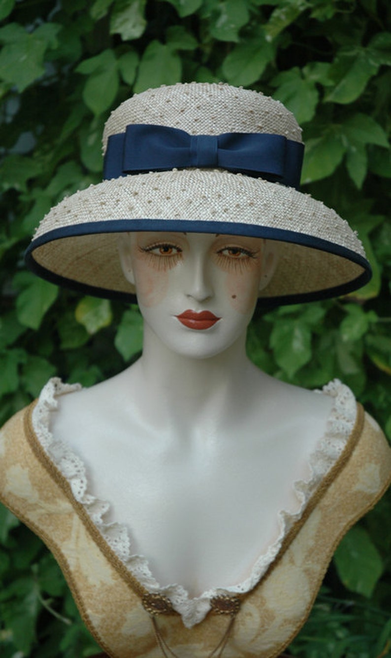 Ladies Straw Hat, Mushroom Brim, Double Bow image 2