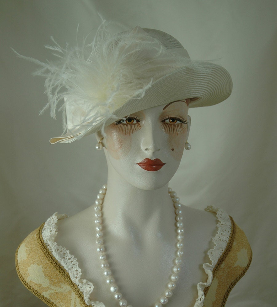 Ivory Straw Hat, Great Gatsby Hat, 1920s Hat, Bridal Hat, Wedding Hat Etsy