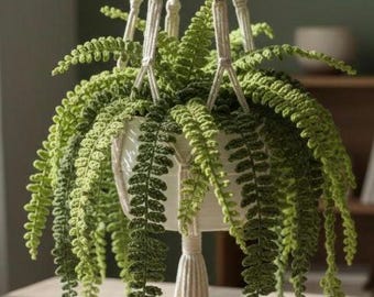 Motif au crochet de fougères suspendues • Verdure réaliste • Motif végétal artificiel • Décoration d'intérieur • PDF à télécharger
